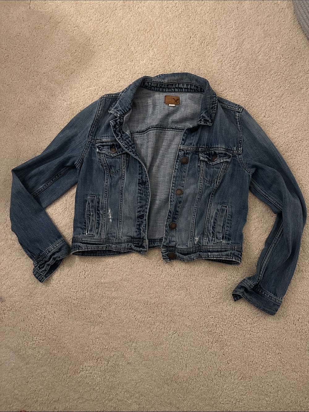 American eagle Classic Blue Denim Jacket - Women's Cropped Jean Jacket